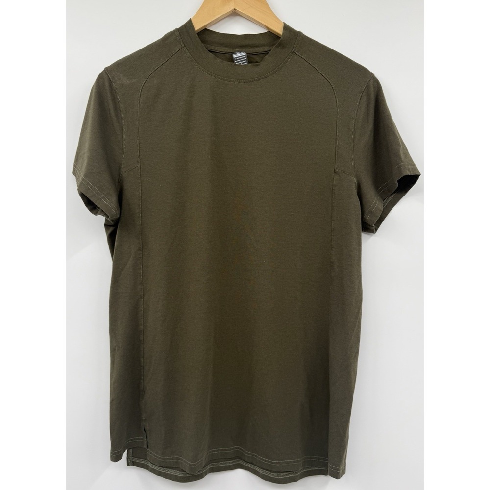 Alphalete Premium T Shirt Mens Army Green Performance Fit Slit Hem SZ M Workout